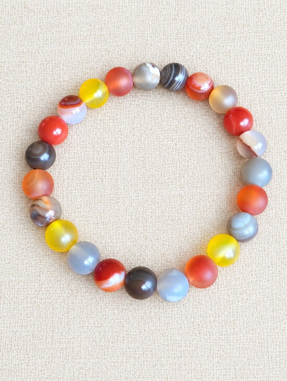 Carnelian & Agate Beaded Stretch Beaded Bracelet | Handmade